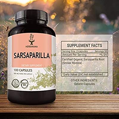 Sarsaparilla 100 Capsules 500 mg | Filled with Organic Sarsaparilla Root | Non-GMO Capsules / Tablets Capsule