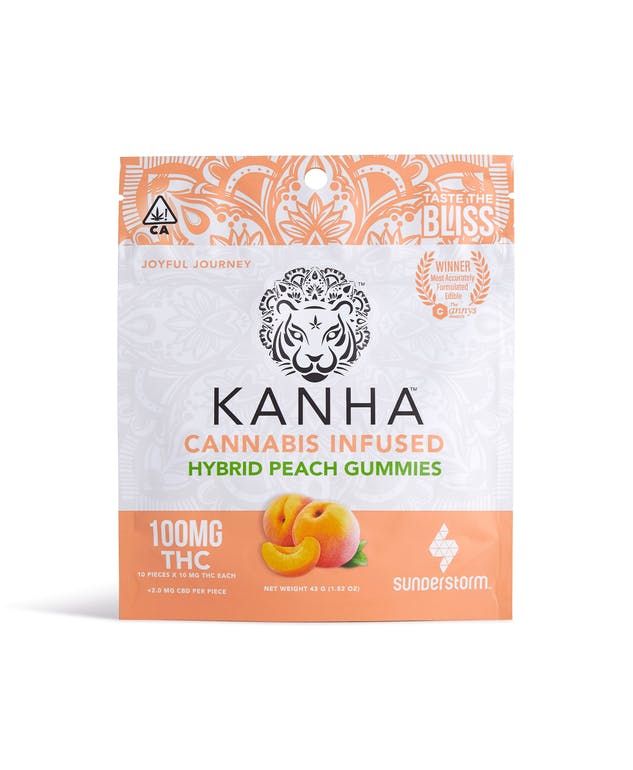 Kanha Hybrid Peach Gummies 100mg Edibles Gummies