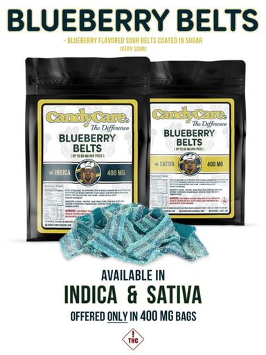 CandyCare Blueberry Belts Indica 400MG Edibles Gummies