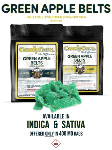 CandyCare Green Apple Belts Indica 400MG Edibles Gummies