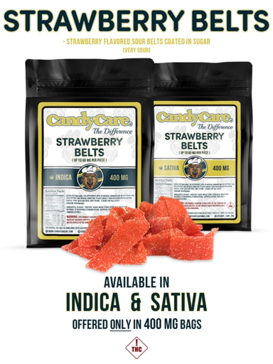 CandyCare Strawberry Belts Indica 400MG Edibles Gummies