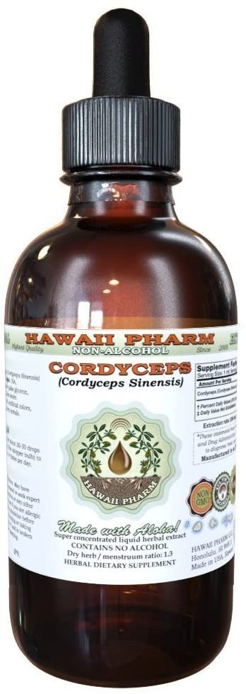 Hawaii Pharm Cordyceps Alcohol-Free Liquid Extract, Cordyceps (Cordyceps Sinensis) Mushroom Glycerite Hawaii Pharm Natural Herbal Supplement 4 oz Tinctures Tincture