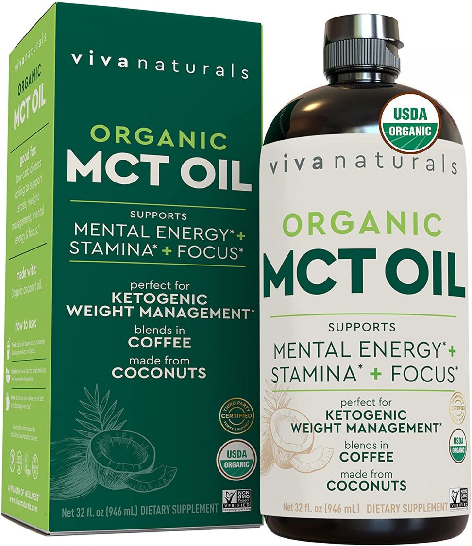 Viva Naturals Organic MCT Oil for Keto Coffee (32 fl oz) | Best MCT Oil Keto Supplement to Support Energy and Mental Clarity, USDA Organic, Non-GMO and Paleo & Keto Diet Certified Drinks Coffee