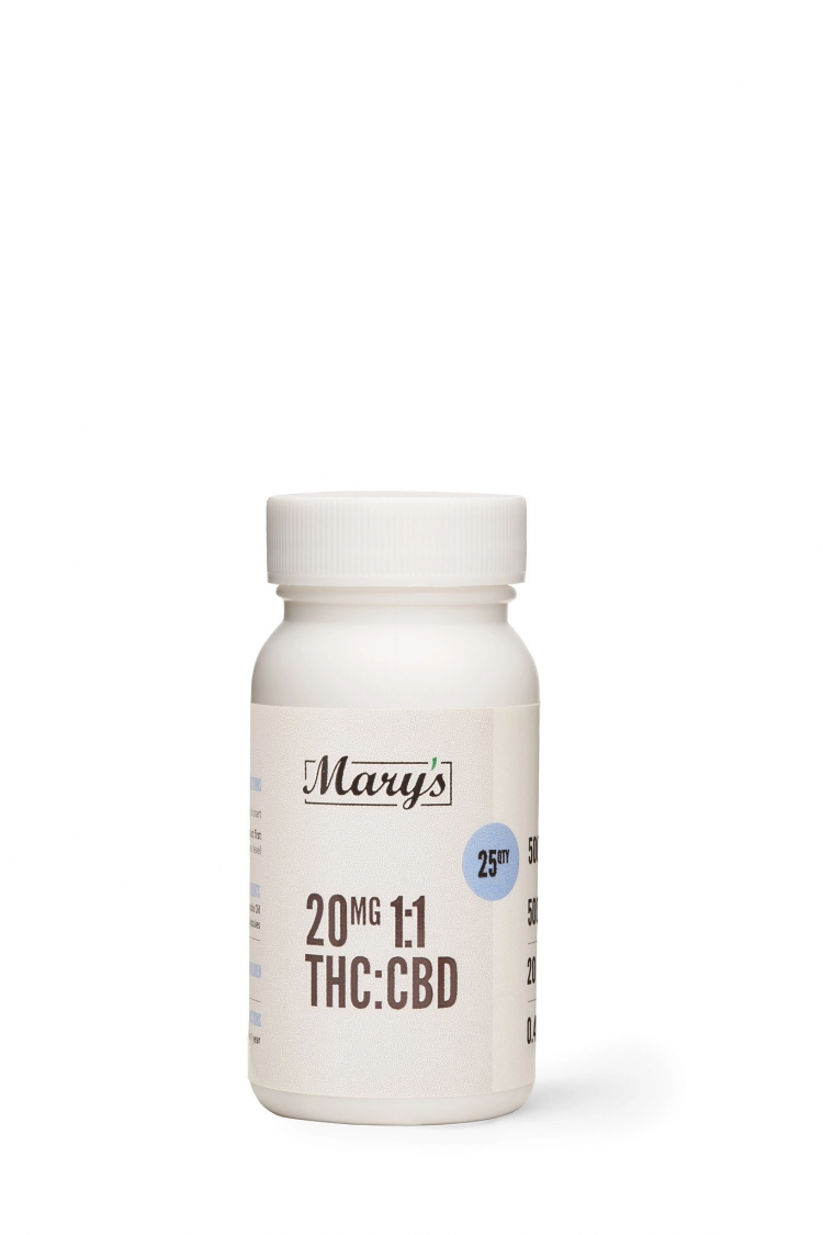 Mary’s THC|CBD Capsules 1:1- 25 x 20mg Capsules / Tablets Capsule
