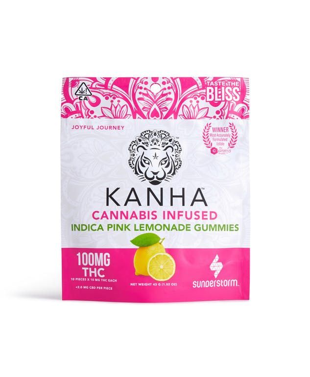 Kanha Kanha Indica Pink Lemonade Gummies 100mg Edibles Gummies