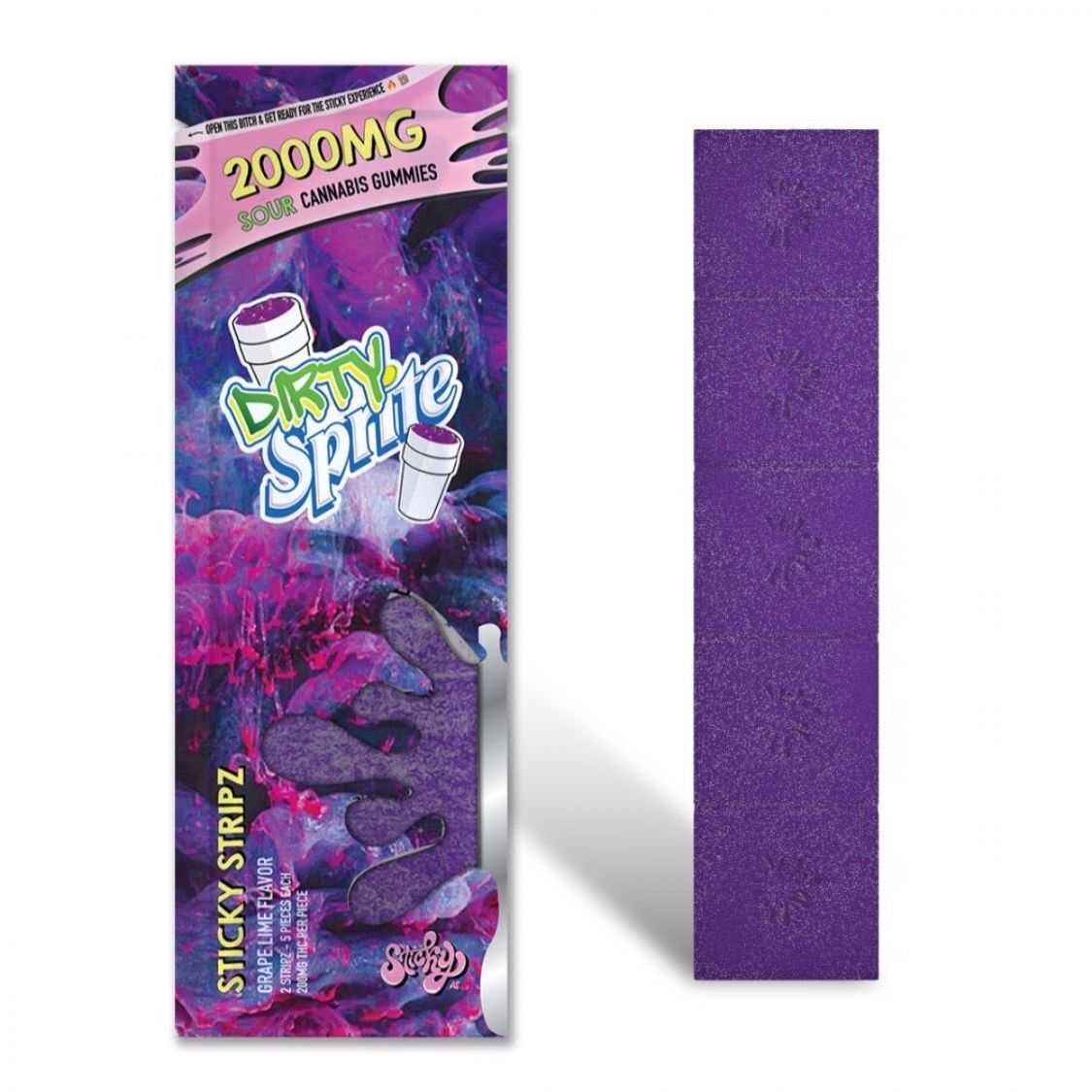 Sticky AF Grape Lime sour Stripz 2000mg Edibles Gummies