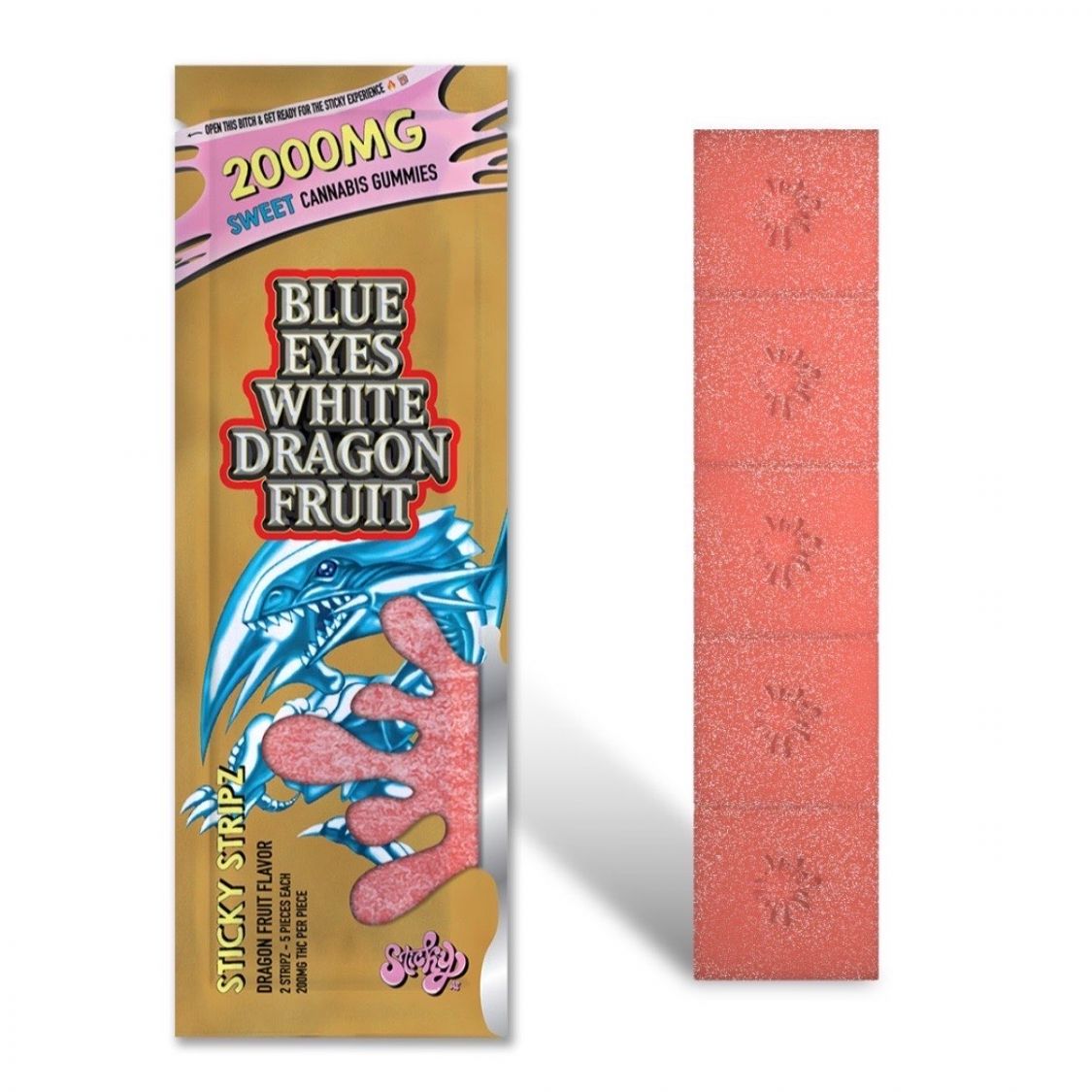 Sticky AF Dragon Fruit sweet Stripz 2000mg Edibles Gummies