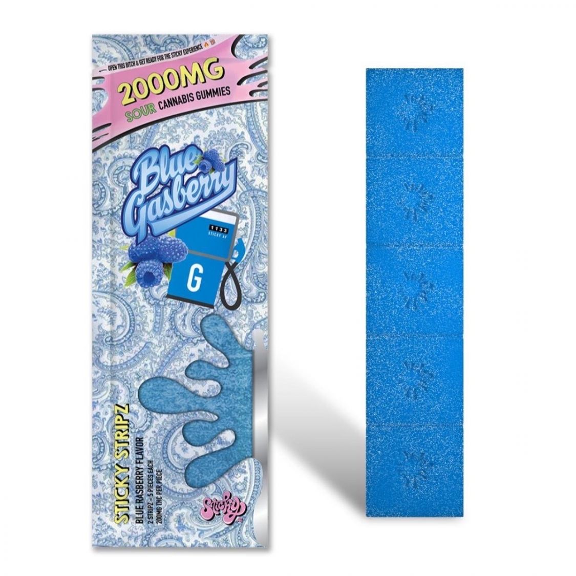 Sticky AF Blue Raspberry sour Stripz 2000mg Edibles Gummies