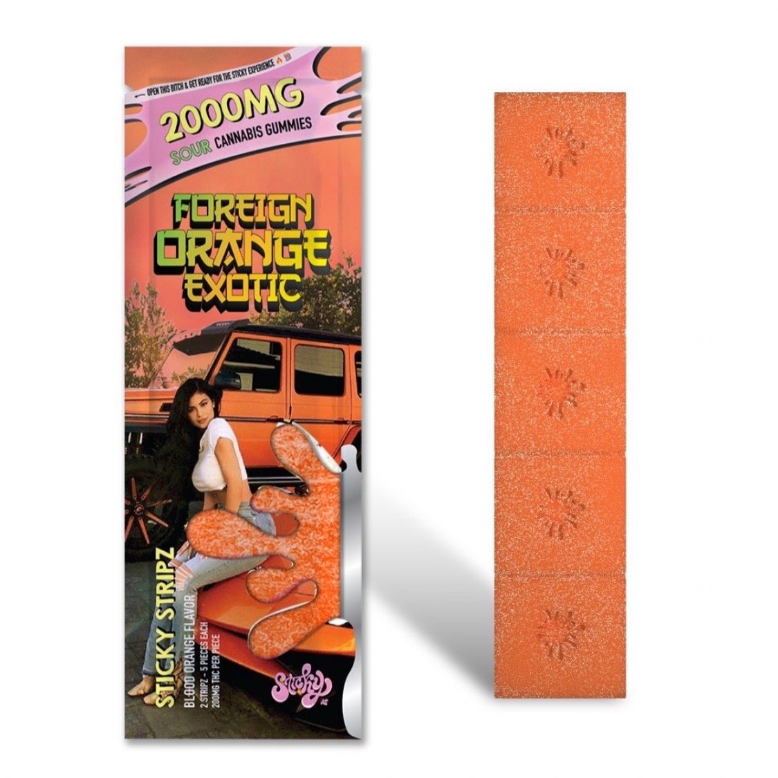 Sticky AF Blood Orange sour Stripz 2000mg Edibles Gummies