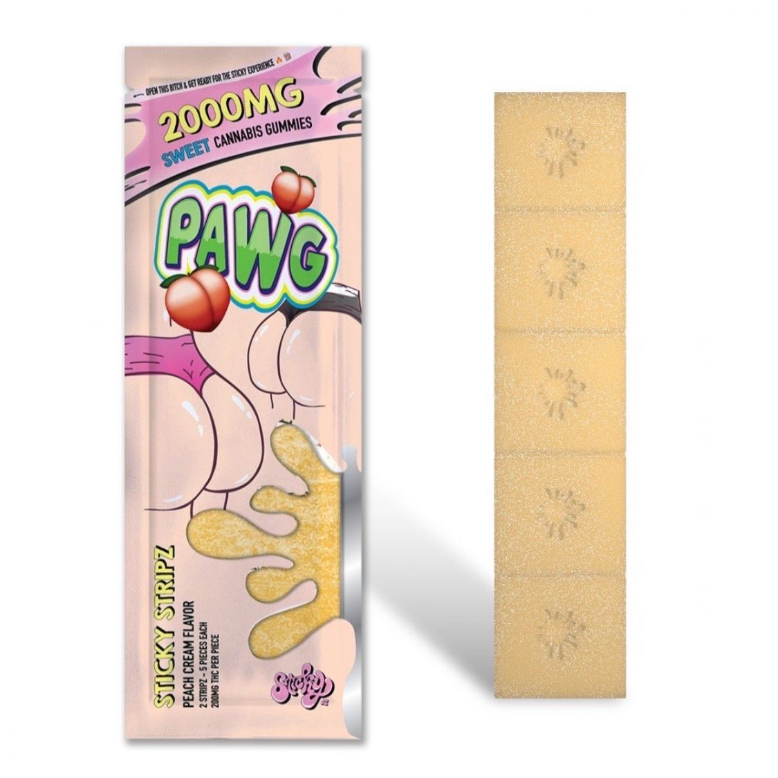 Sticky AF Peach Cream sweet Stripz 2000mg Edibles Gummies