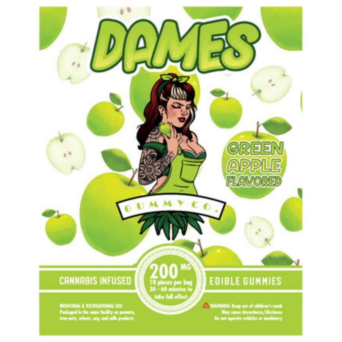 DAMES SOUR GREEN APPLE - 200MG Edibles Gummies