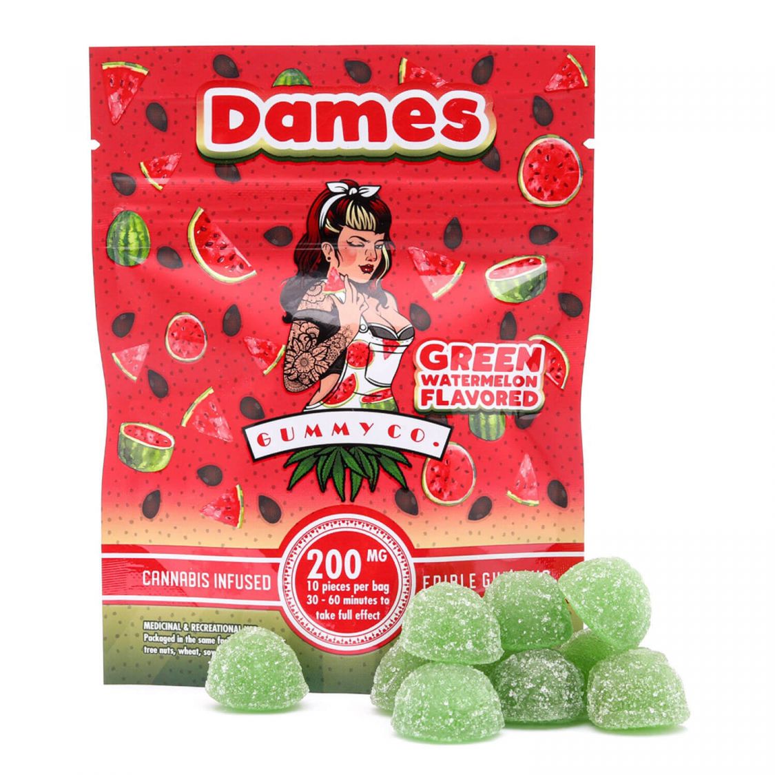 Dames Dames Green Watermelon Gummies (200mg THC) Edibles Gummies