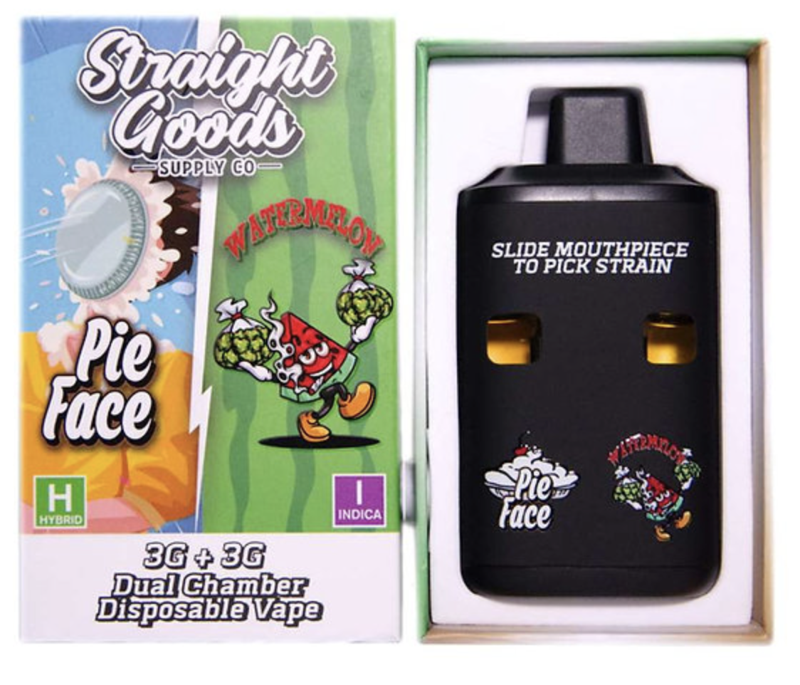 Straight Goods Straight Goods Dual Chamber Vape – Pie Face (Hybrid) + Watermelon (Indica) (3 Grams + 3 Grams) Vaporizers Disposable