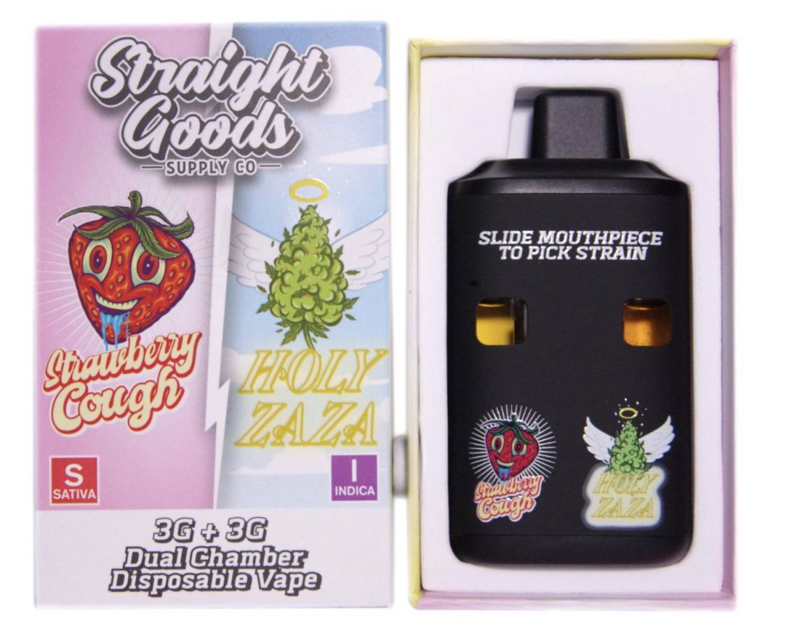 Straight Goods Straight Goods Dual Chamber Vape – Strawberry Cough (Sativa) + Holy Zaza (Indica) (3 Grams + 3 Grams) Vaporizers Disposable