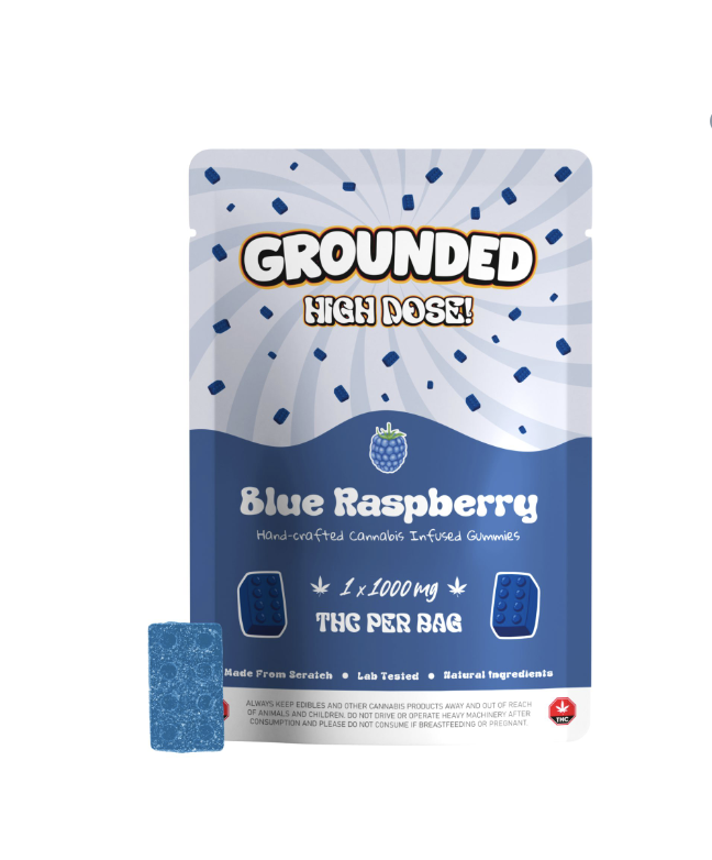 Grounded High Dose Grounded High Dose Bricks – Blue Raspberry (1000mg THC) Edibles Gummies