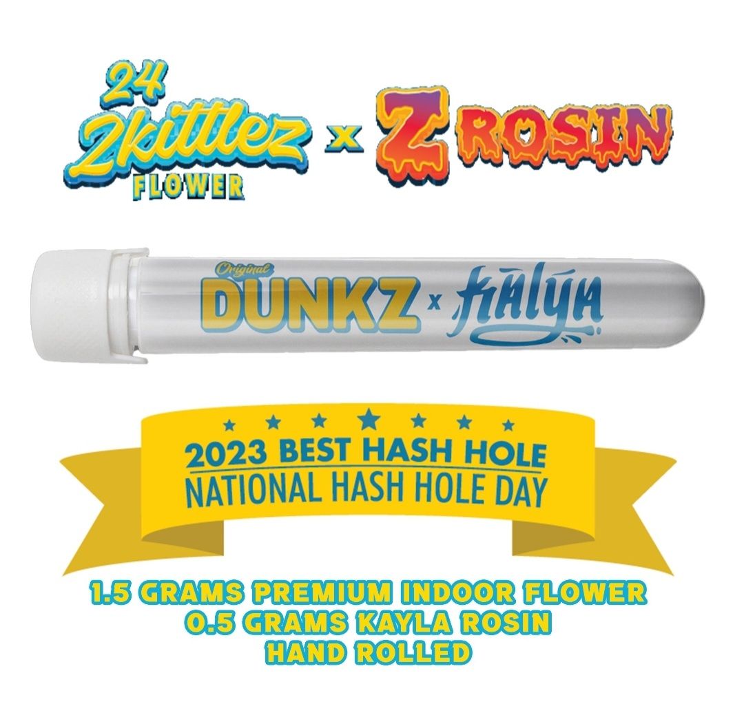 DUNKZ 24 Zkittlez infused w/ Kalya Z Rosin #7 "Hash Hole" - 1.5g Flower w/ .05 rosin Pre-rolls Infused Pre-Rolls