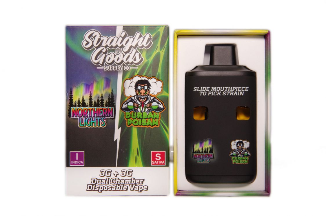 Straight Goods Straight Goods Dual Chamber Vape – Northern Lights (Indica) + Durban Poison (Sativa) (3 Grams + 3 Grams) Vaporizers Disposable
