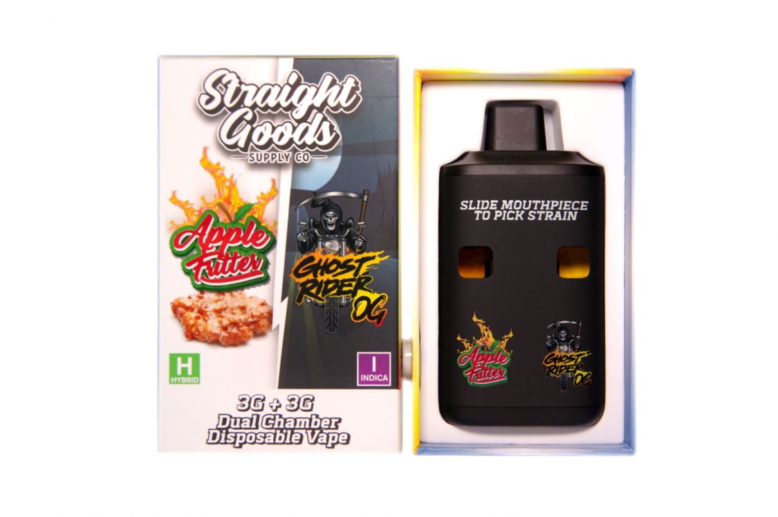 Straight Goods Straight Goods Dual Chamber Vape – Apple Fritter (Hybrid) + Ghost Rider OG (Indica) (3 Grams + 3 Grams) Vaporizers Disposable