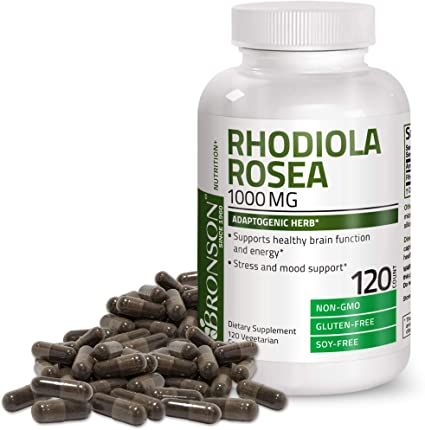 Bronson Rhodiola Rosea 1000 mg - Adaptogenic Herb for Brain, Stress & Mood Support - Non-GMO, 120 Vegetarian Capsules Capsules / Tablets Capsule