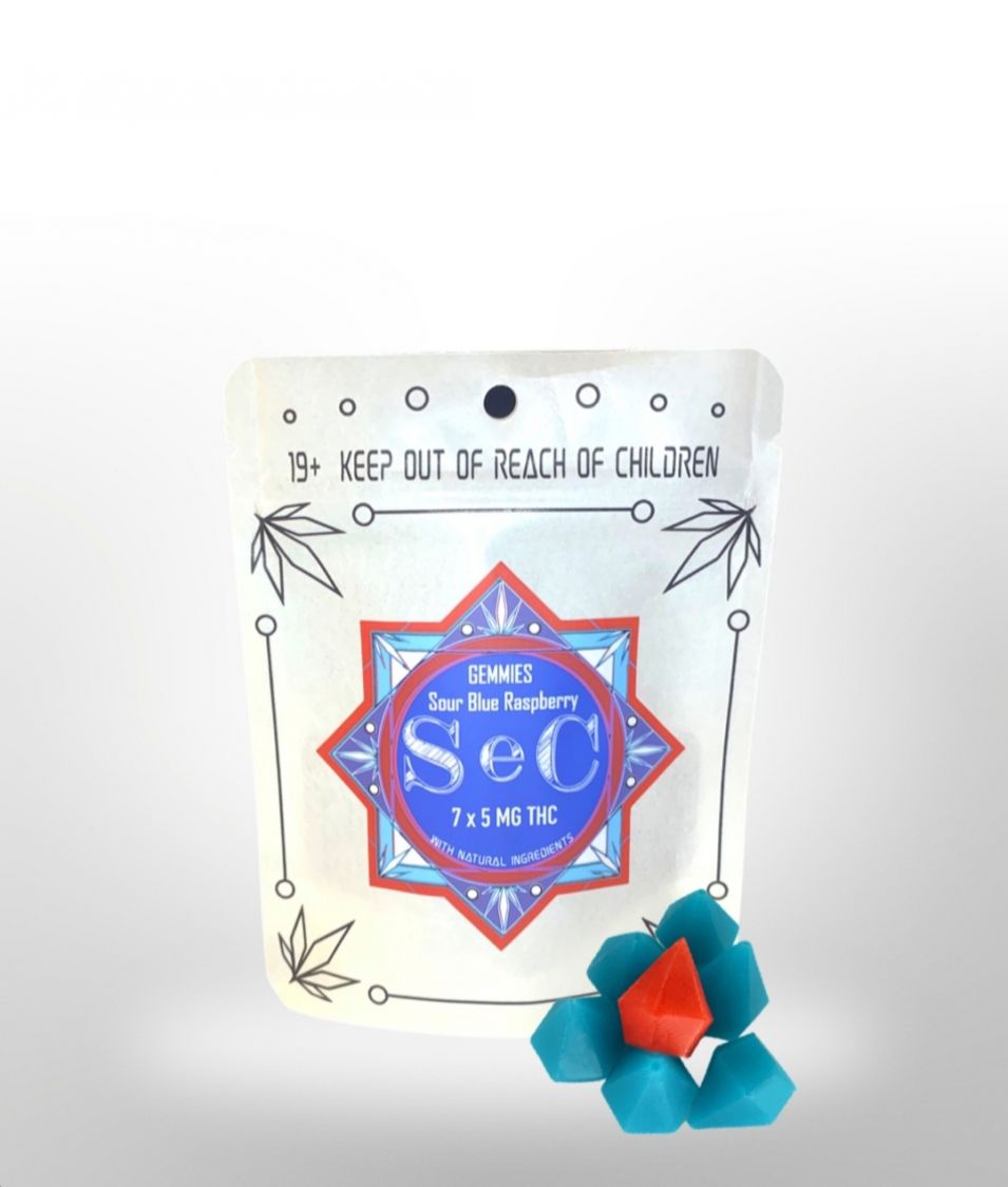 SEC GEMMIES SOUR BLUE RASPBERRY 7 X5MG THC (35MG) Edibles Gummies